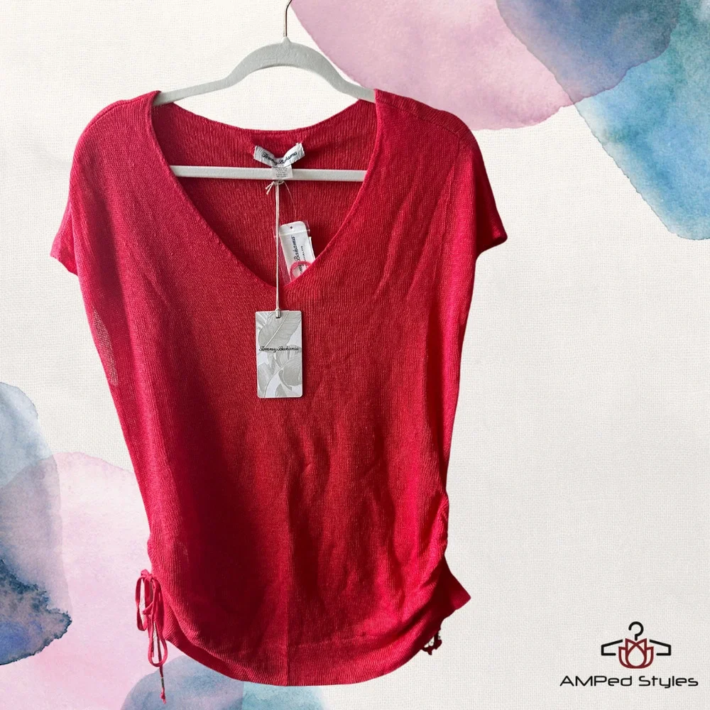 Tommy Bahama Women’s Alana Linen Side Tie V-Neck Sweater - Picture 13 of 13